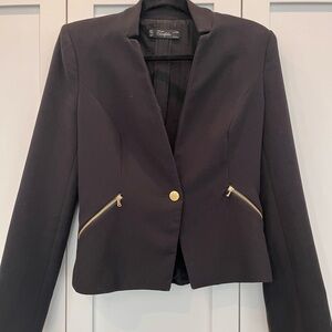 Zara Black Blazer with Gold Zipper Accents